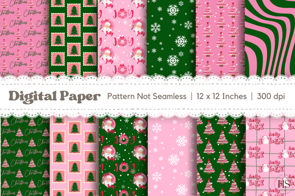 Download 12 Pink Christmas Digital Paper Bundle - Premium Bundle