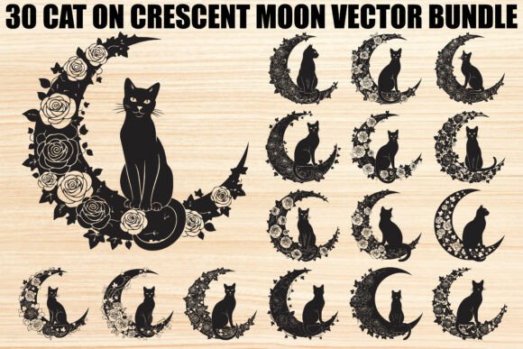 Download Cat on Crescent Moon Bundle - Crescent moon Collection